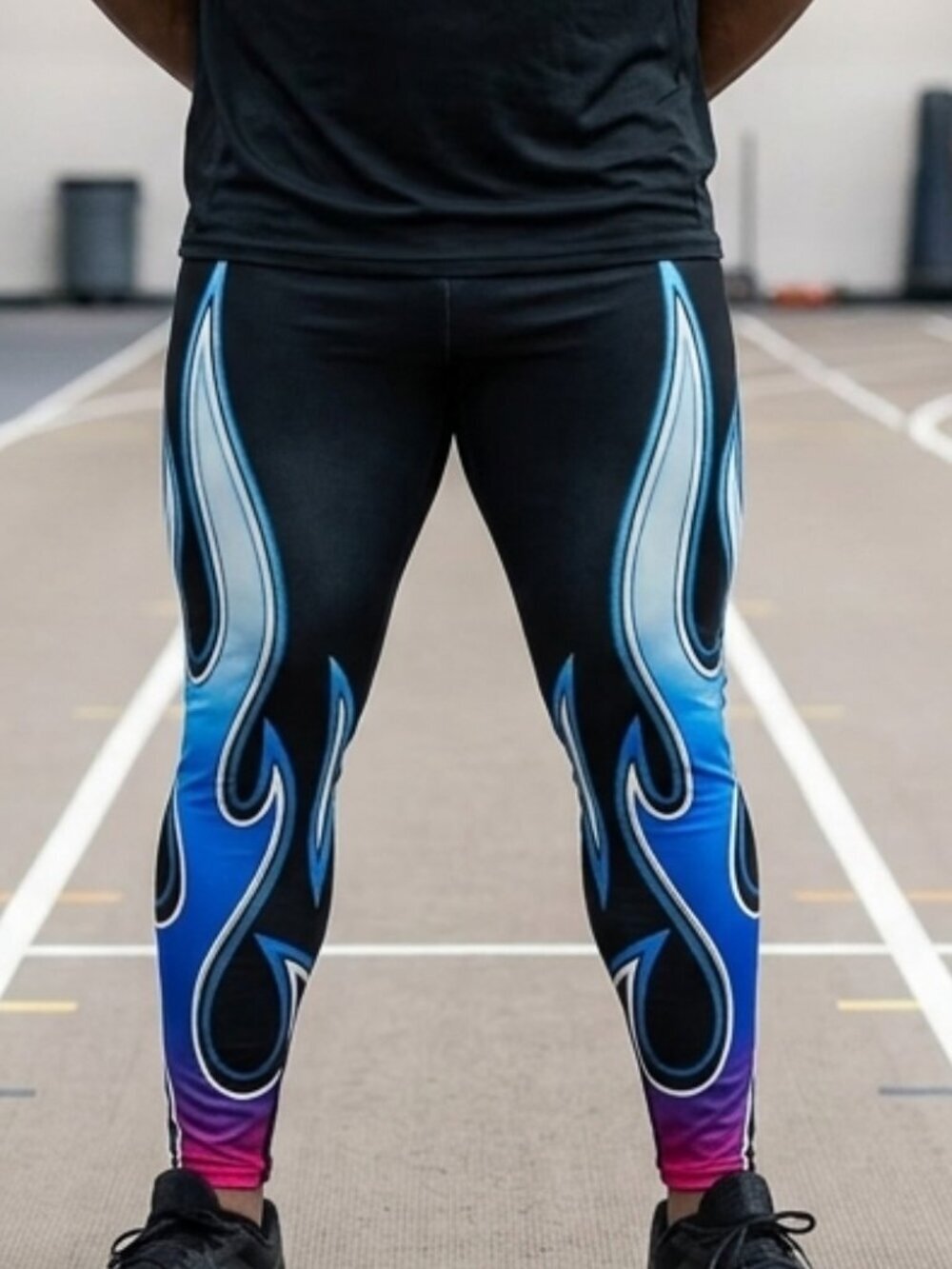 Blue Flames Mens Leggings Biker Running Pants Wrestling Cycling Athletic 3x 4x
